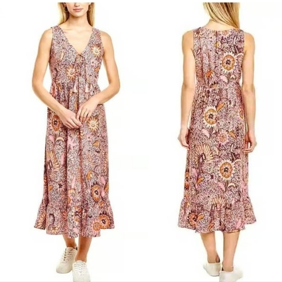 MADEWELL LACE-UP RUFFLE HEM SLEEVELESS TASSEL BOHEMIAN MIDI DRESS - Picture 1 of 17